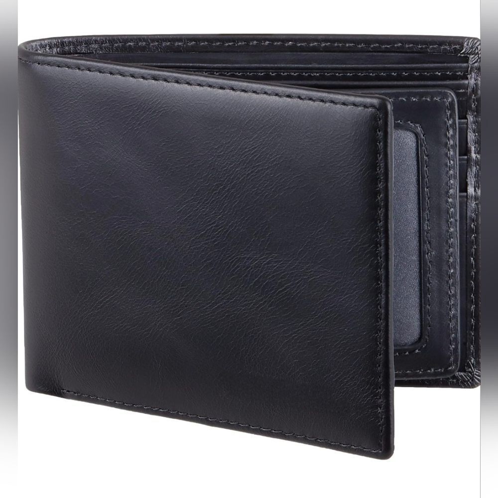 🩵⏭️NIB Black Genuine Leather RFID Blocking Bi-Fold Wallet
